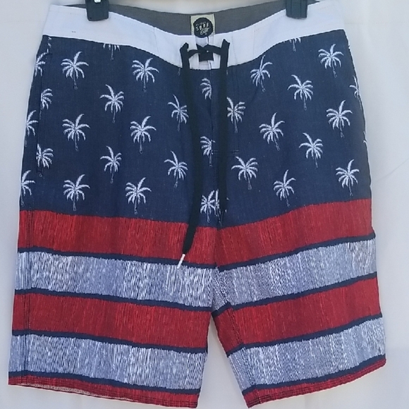 RIP CURL Men's Palm Tree Swim Shorts - Red and Blue 31 - Picture 1 of 7